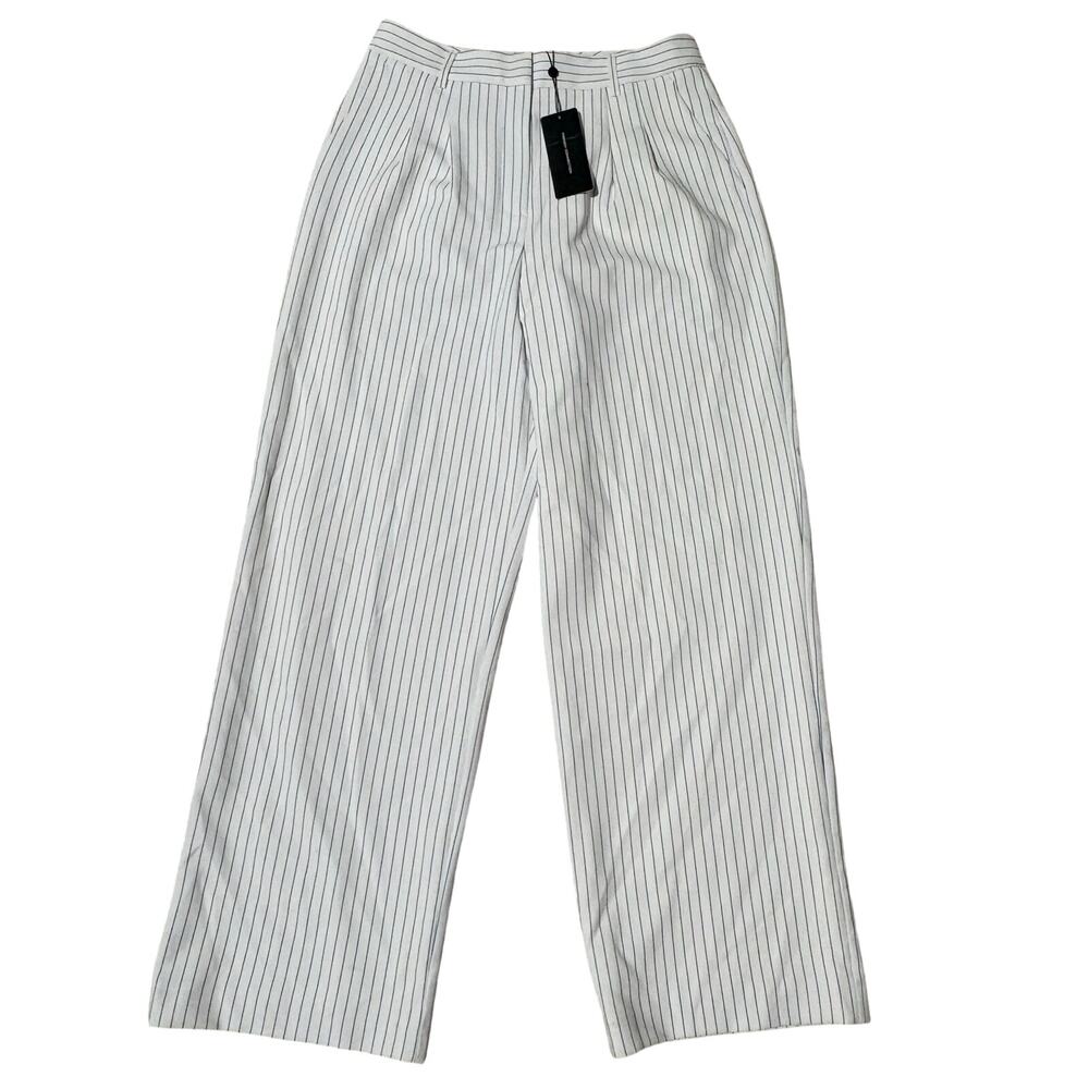 NWT French Connection Whisper Pinstripe Trousers High Rise Wide Leg Blue White 8
